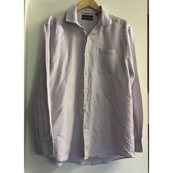 SAKS FIFTH AVENUE- MENS PURPLE CLASSIC FIT BUTTON DOWN 100% LINEN SIZE X-LARGE - Picture 2 of 8
